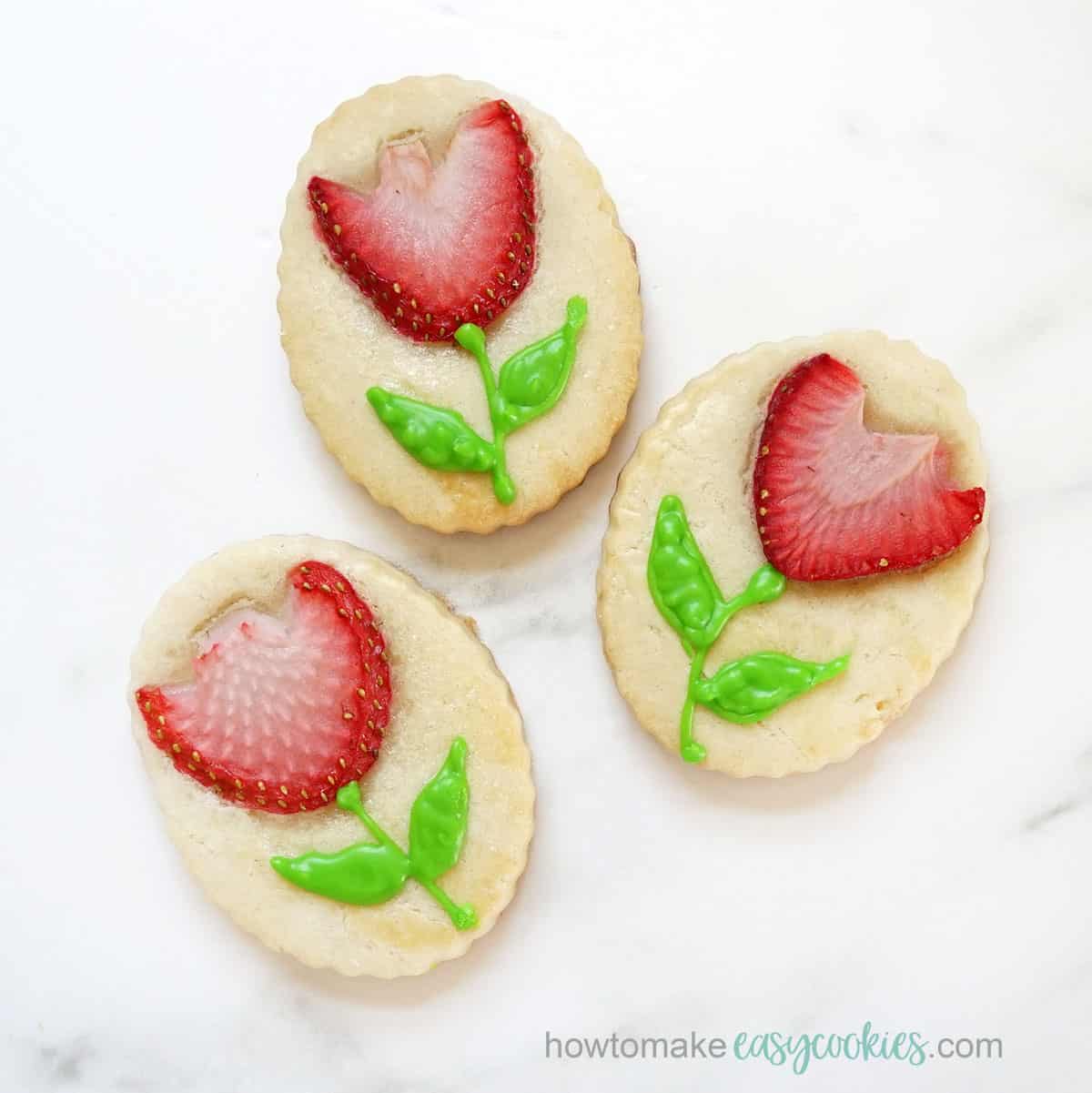 strawberry tulip flower shortbread cookies