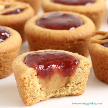 PB&J Cookie Cups filled with peanut butter and jelly
