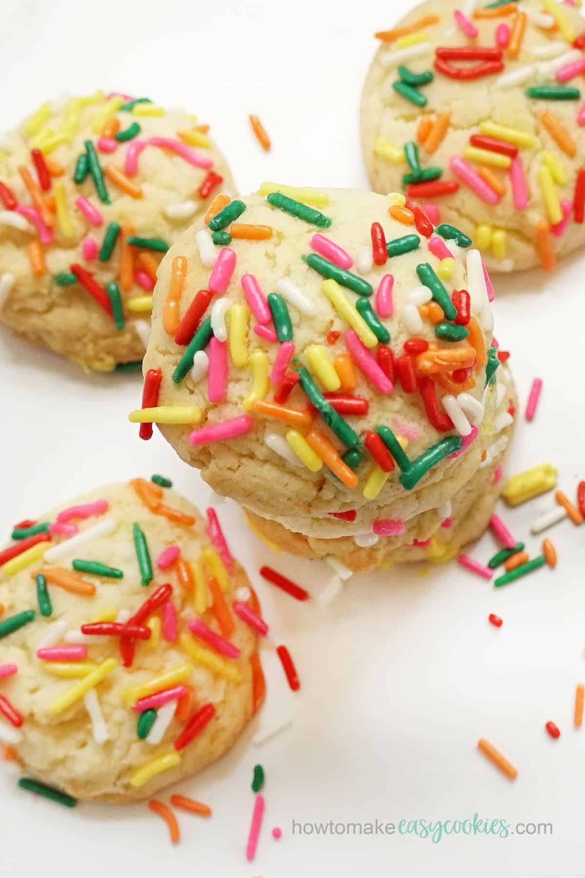 Classic white cake mix cookies with sprinkles