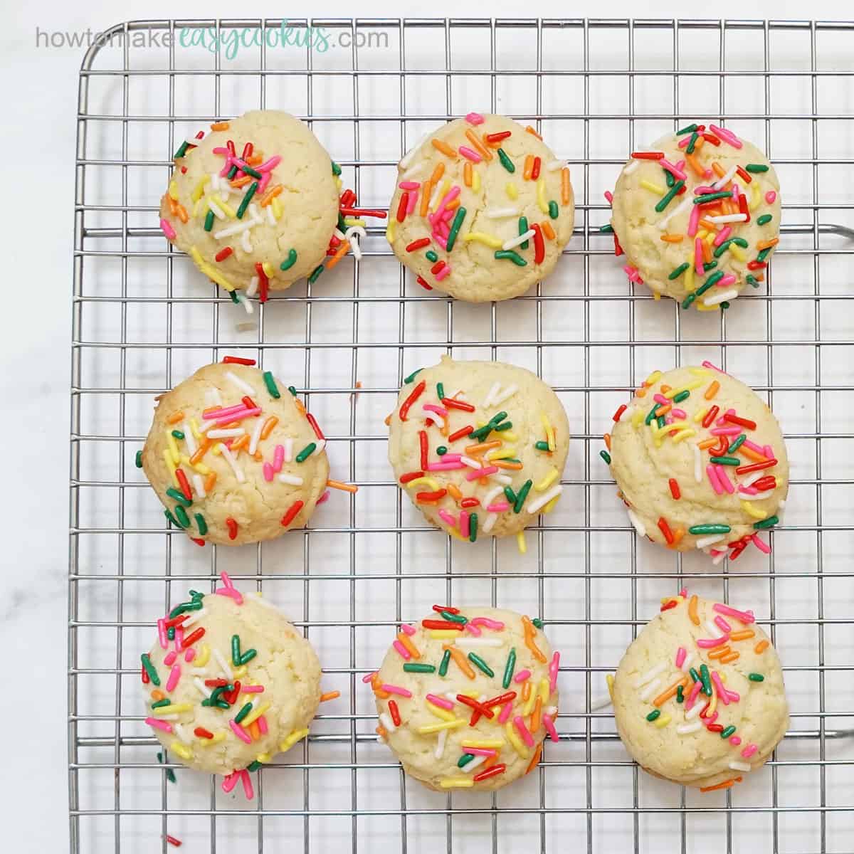easy white cake mix cookies on wire rack