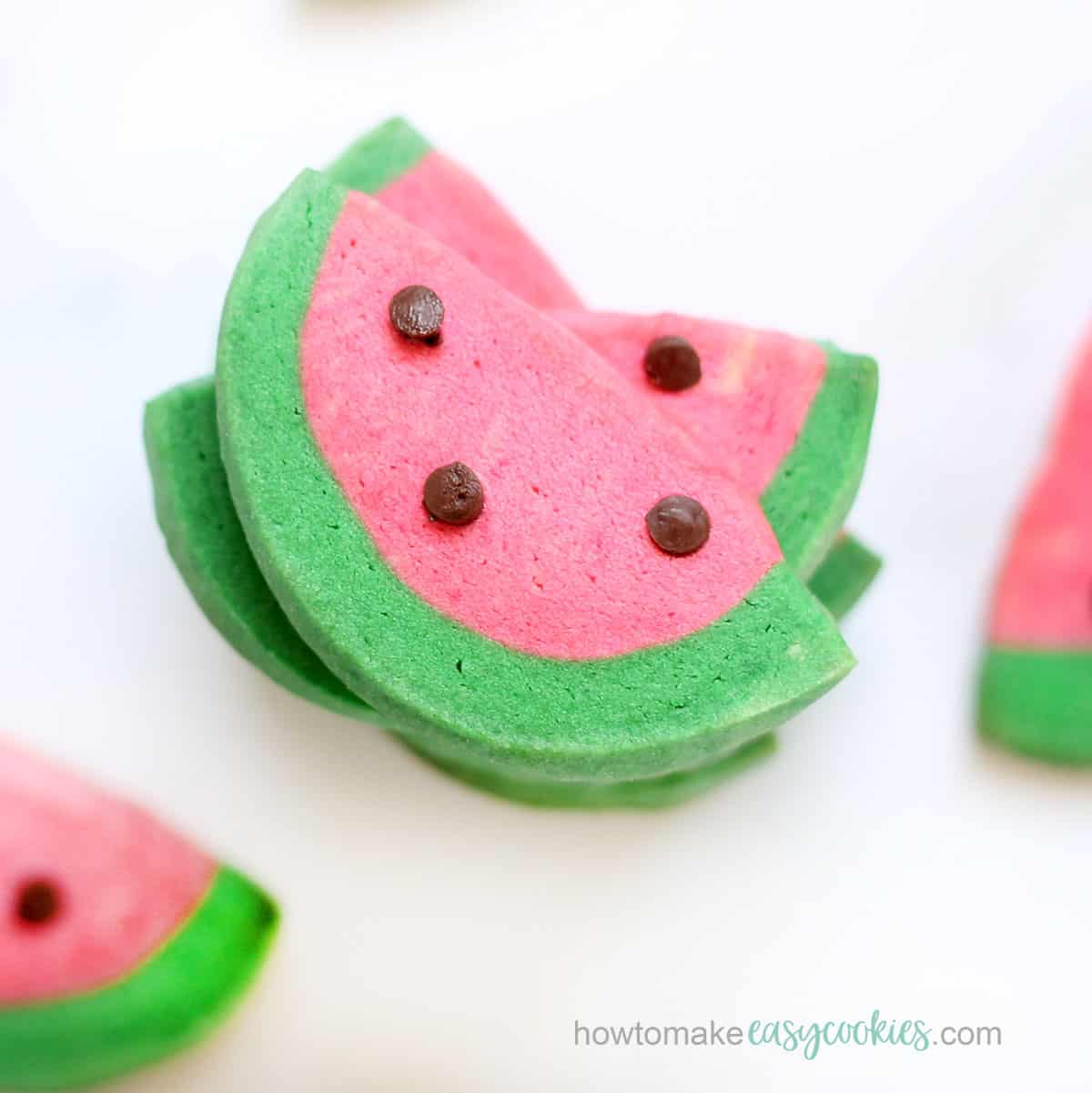 watermelon slice cookies with mini chocolate chips