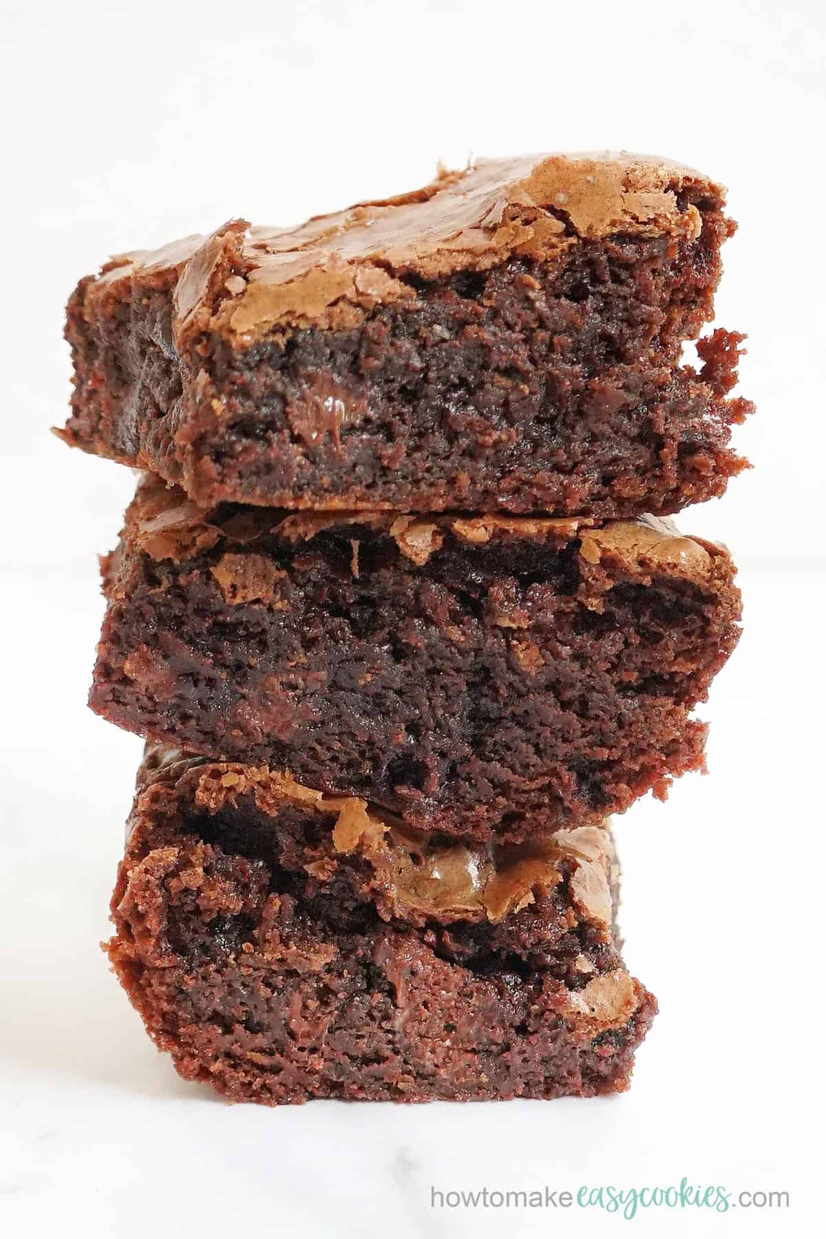 stack of fudgy chocolate brownies 