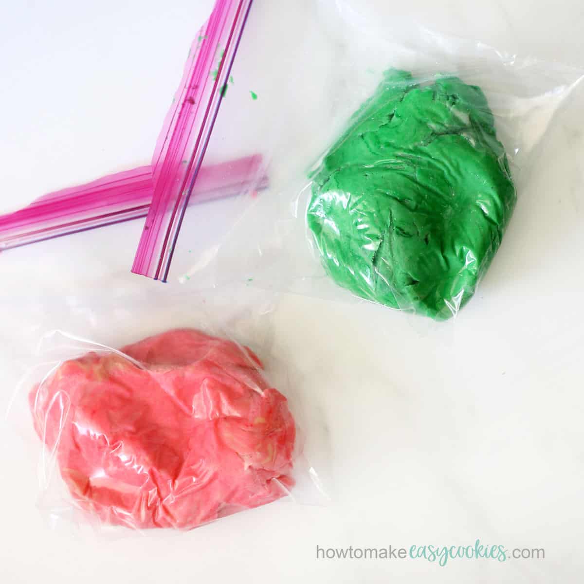green and pink sugar cookie dough